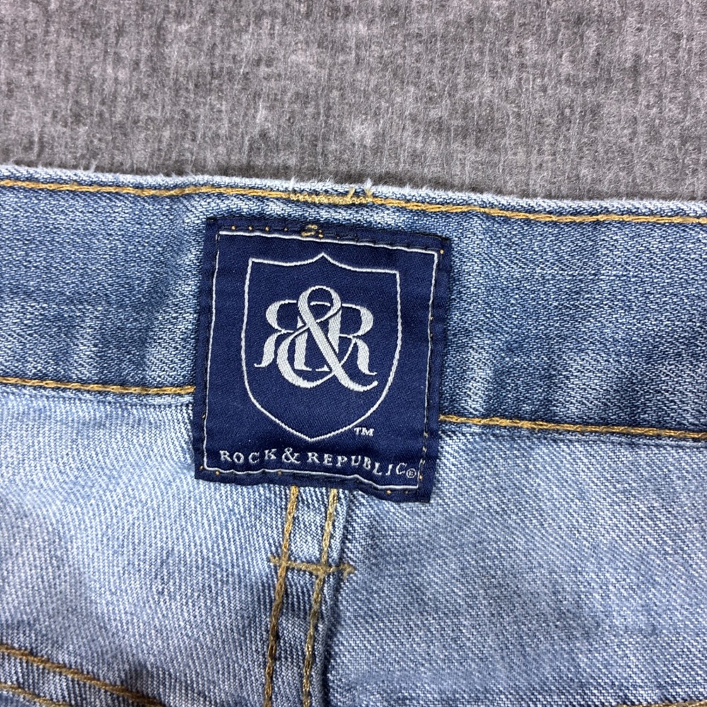 Rock & Republic Jeans Mens 34x30 Blue Distressed Straight Leg Grunge Punk Thrash - Picture 4 of 12